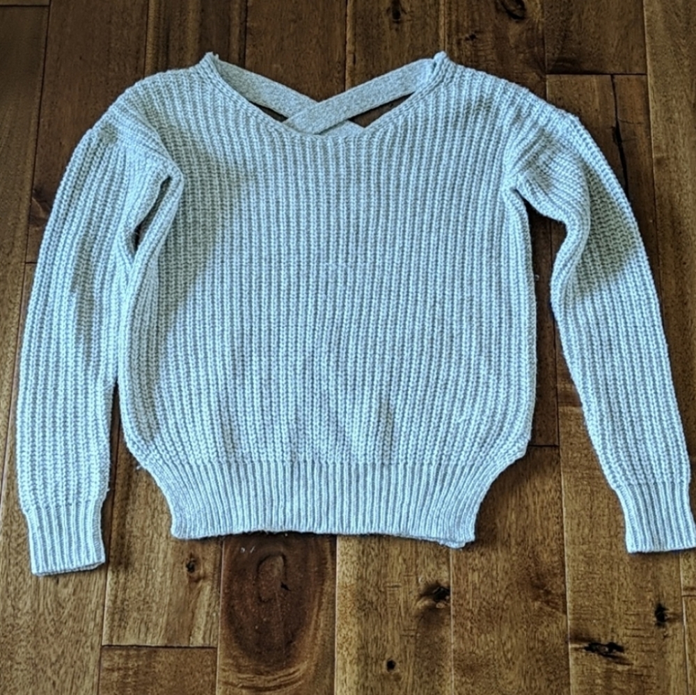 Grey and tan boxy crisscross back sweater - Picture 5 of 5